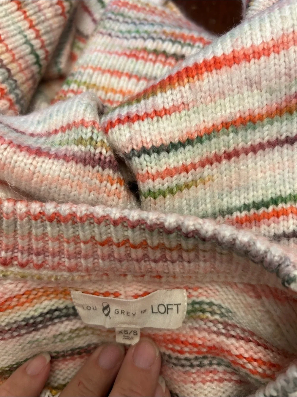 Lou & Grey Cozy Multicolor Striped Crewneck Sweater - White Base Size XS/S EUC
